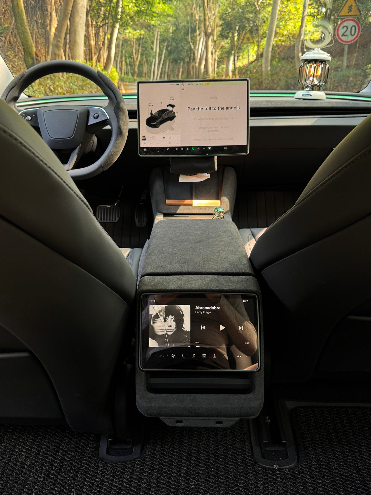 Alcantara Rear Center Console Anti-Kick Cover for Tesla Model Y Juniper 2025